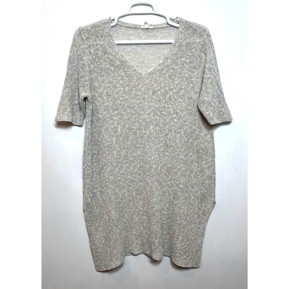 Eileen Fisher Pebble Beige Mélange Half-Sleeve V-Neck Tunic Linen Blend XL - Picture 3 of 10